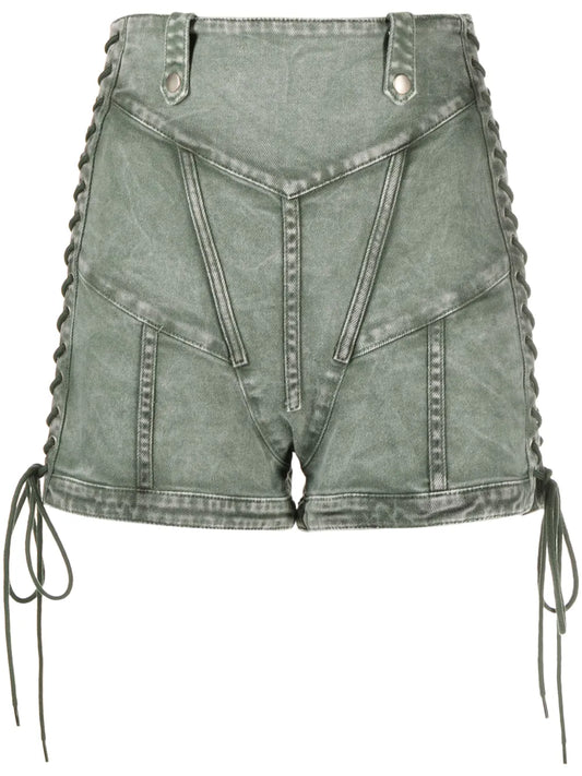 Lace-Up Denim Shorts