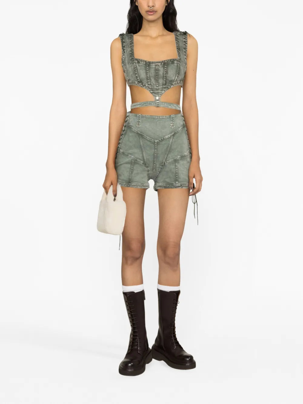Lace-Up Denim Shorts