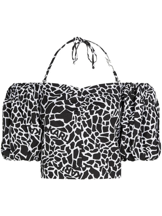 Giraffe-Print Off-Shoulder Blouse