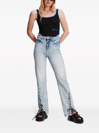 High-Rise Lace-Up Jeans