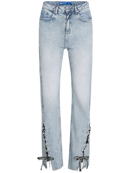 High-Rise Lace-Up Jeans