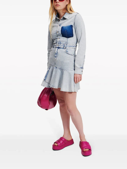 Ruffle-Hem Denim Minidress