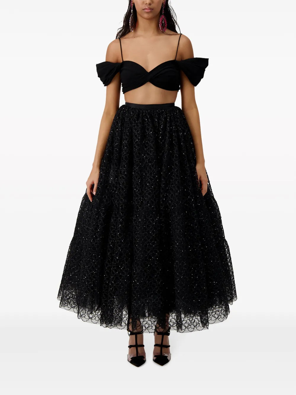 Crystal-Embellished Embroidered-Tulle Skirt