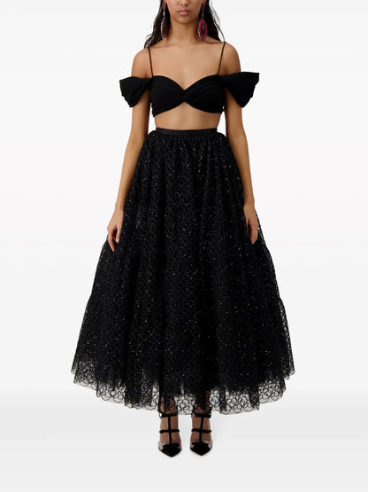 Crystal-Embellished Embroidered-Tulle Skirt