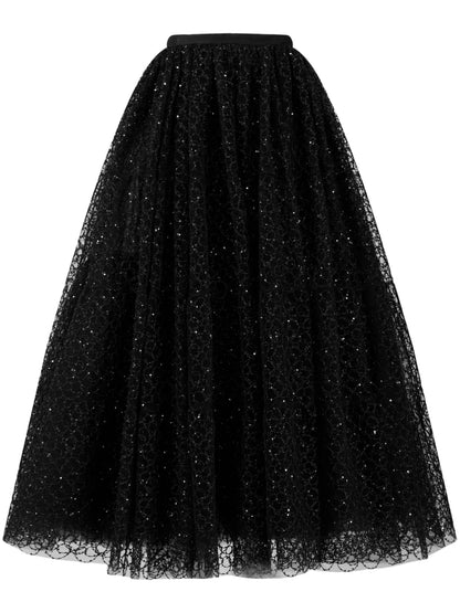 Crystal-Embellished Embroidered-Tulle Skirt