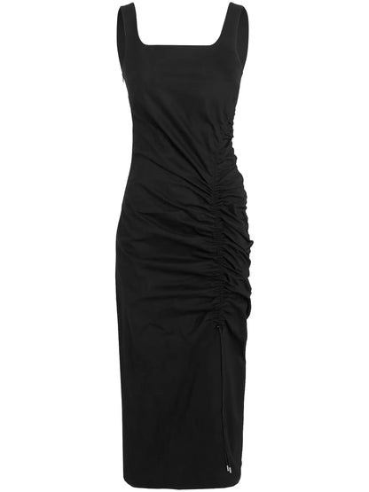 Gathered-Detail Midi Dress