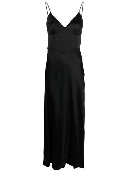 Embroidered-Bodice Satin Maxi Dress