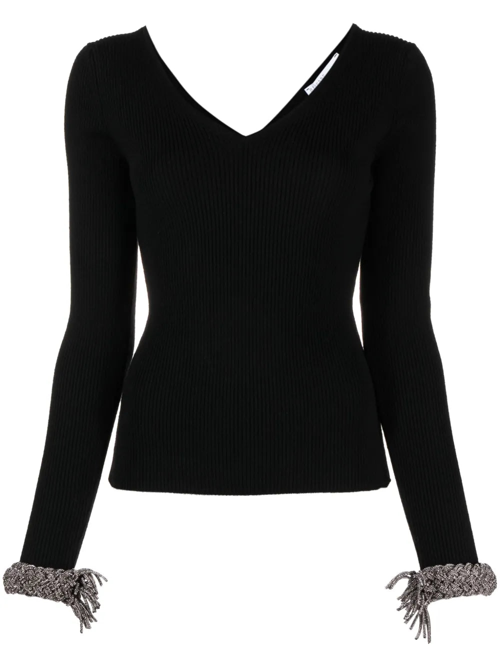 Braided-Cuffs Ribbed-Knit Top