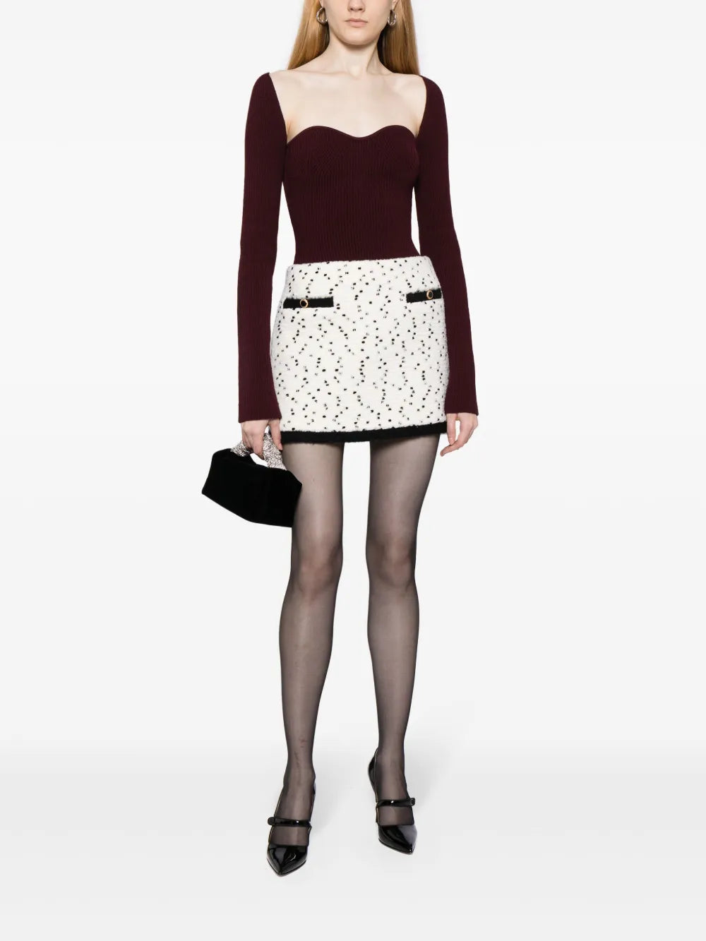 Polka-Dot Contrast-Trim Miniskirt
