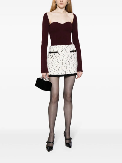 Polka-Dot Contrast-Trim Miniskirt
