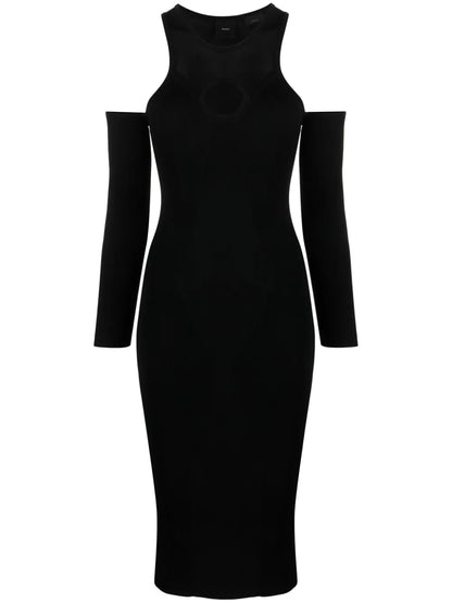 Drop-Shoulder Ribbed-Knit Midi Dress