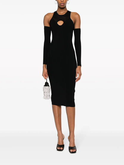 Drop-Shoulder Ribbed-Knit Midi Dress