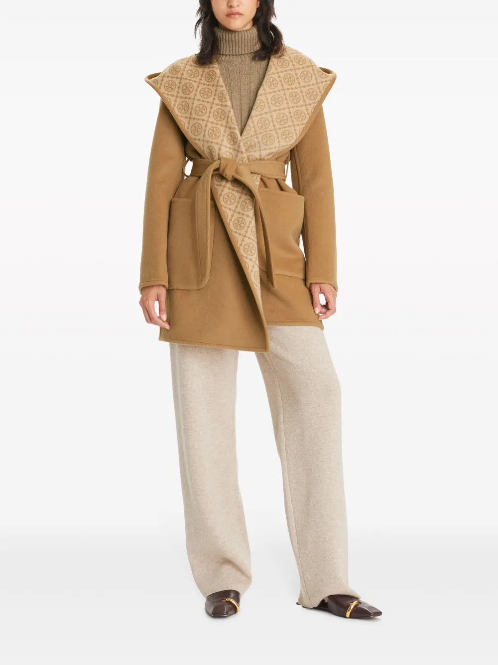 Monogram-Jacquard Belted-Waist Coat