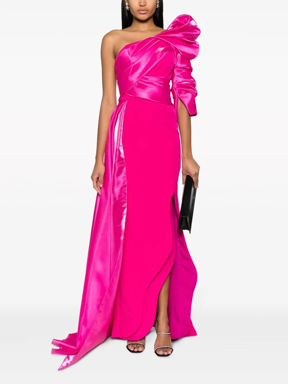 Asymmetric Draped One-Shoulder Gown