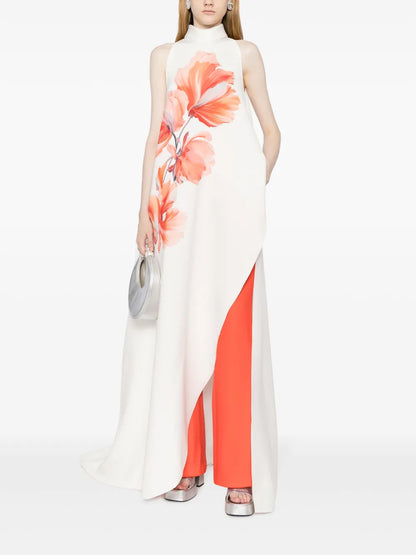 Asymmetric Floral-Print Maxi Dress