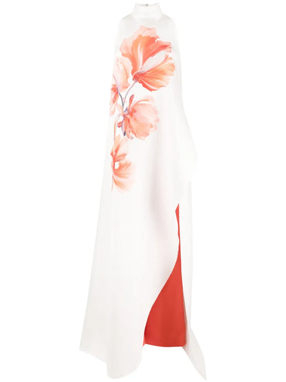 Asymmetric Floral-Print Maxi Dress