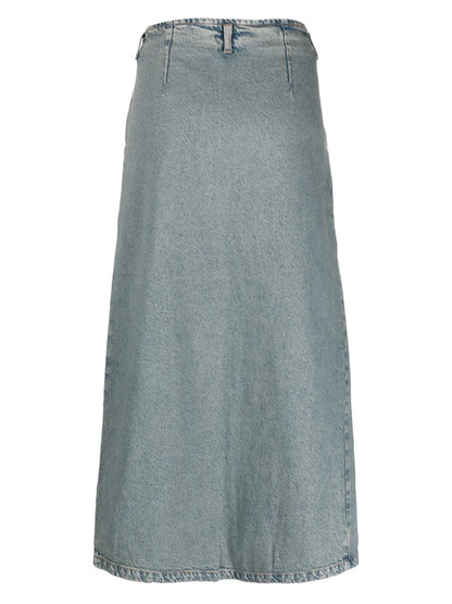 Front-Slit Cotton Denim Midi Skirt