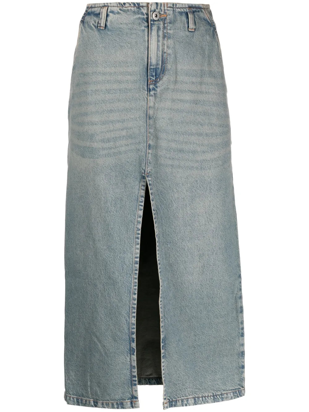 Front-Slit Cotton Denim Midi Skirt