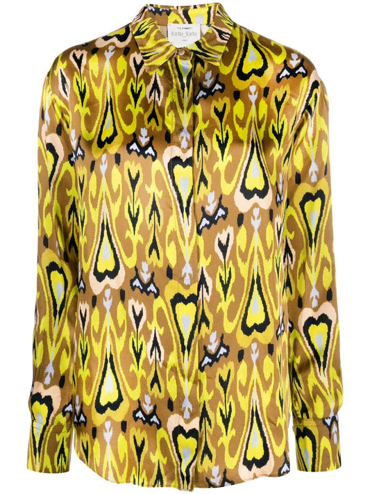 Heart-Print Satin Shirt
