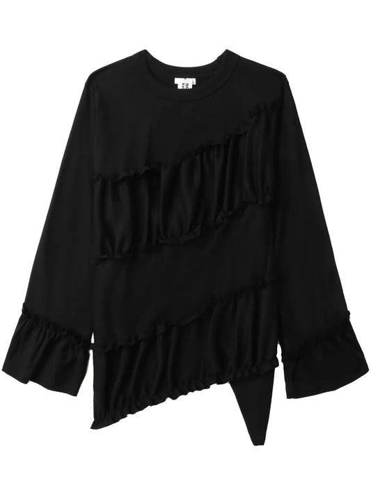 Ruffled Asymmetric Wool Sweatshirt