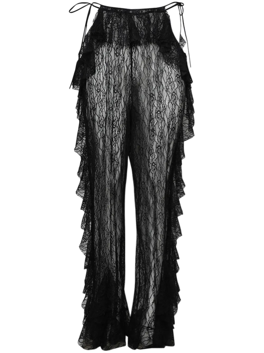 Ruffled Straight-Leg Lace Trousers