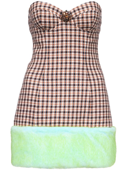 Check-Print Bandeau Minidress