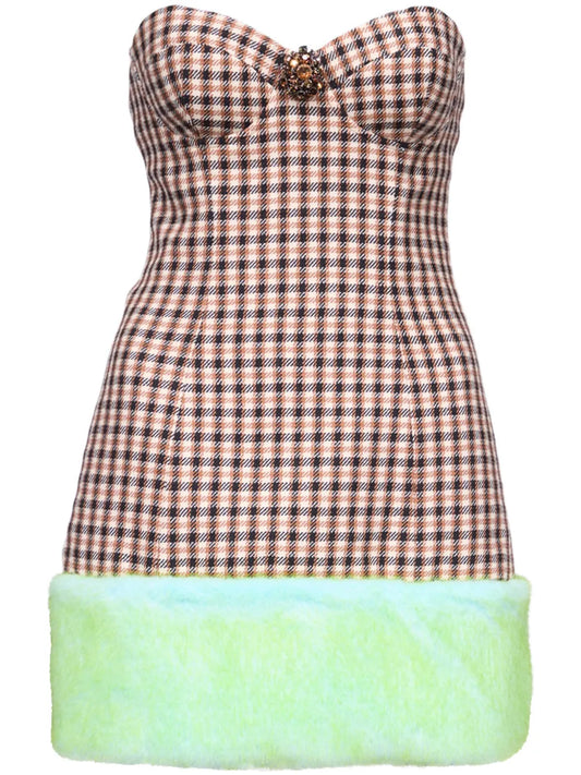 Check-Print Bandeau Minidress