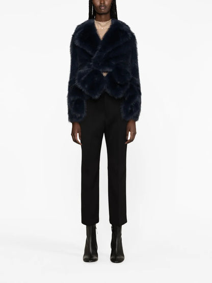 Buckled Pleated Flared Wool Trousers