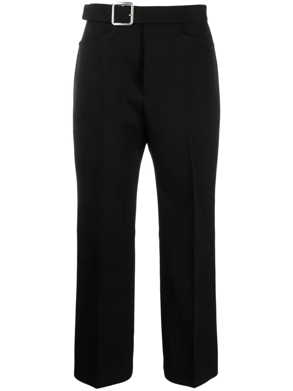 Buckled Pleated Flared Wool Trousers