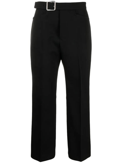 Buckled Pleated Flared Wool Trousers