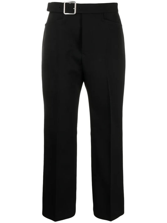 Buckled Pleated Flared Wool Trousers