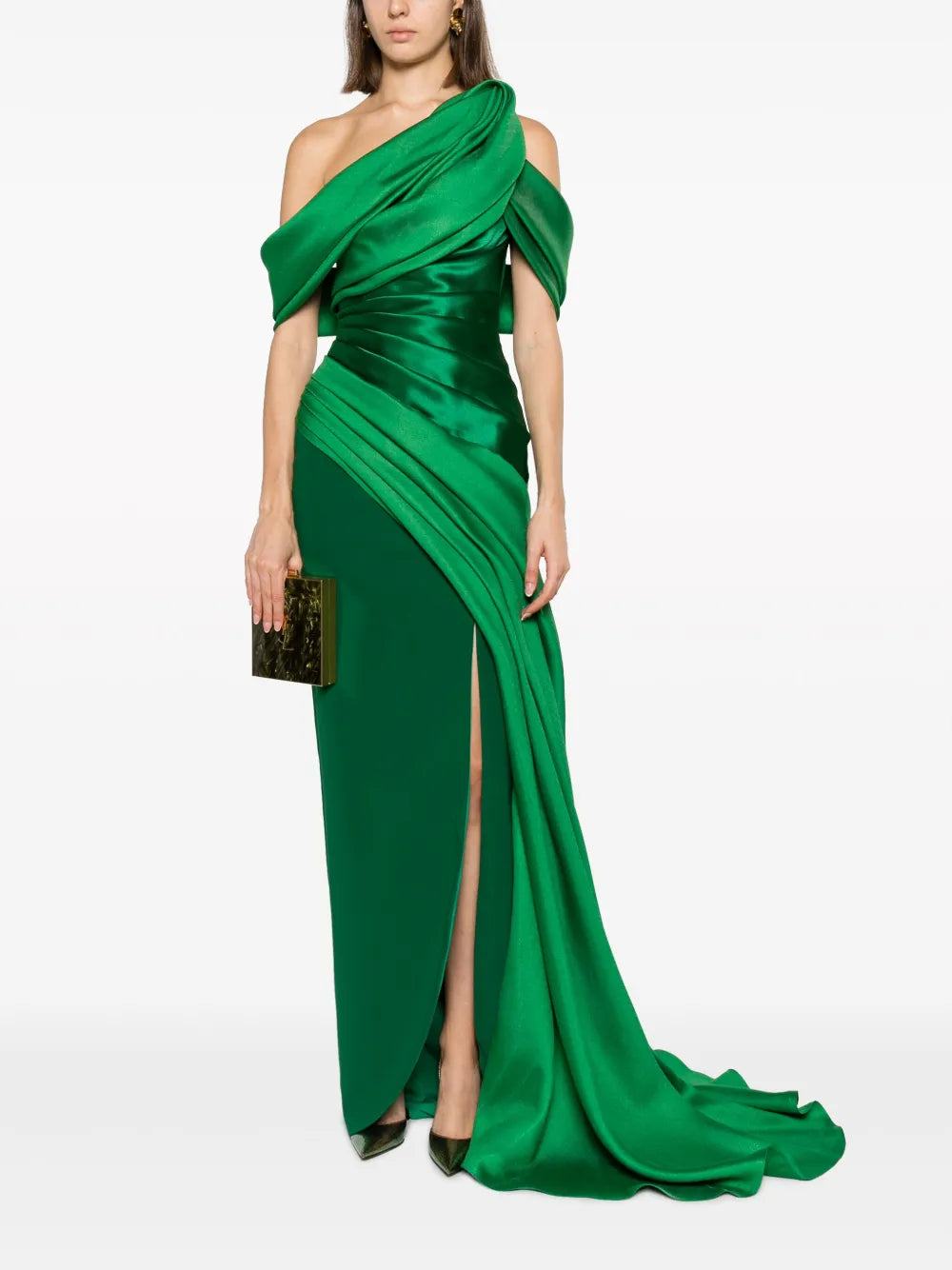Draped Open-Shoulder Gown