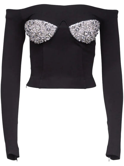 Crystal-Bustier Off-Shoulder Top