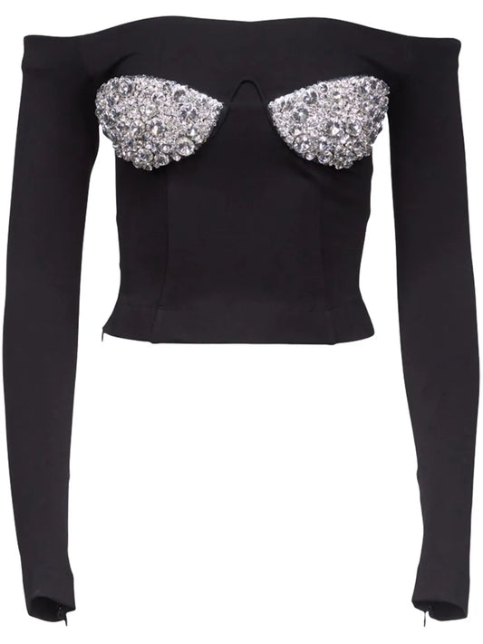 Crystal-Bustier Off-Shoulder Top
