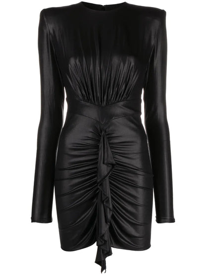 Gathered Ruffled Satin-Jersey Minidress