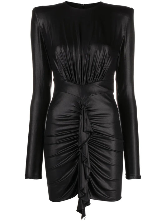 Gathered Ruffled Satin-Jersey Minidress