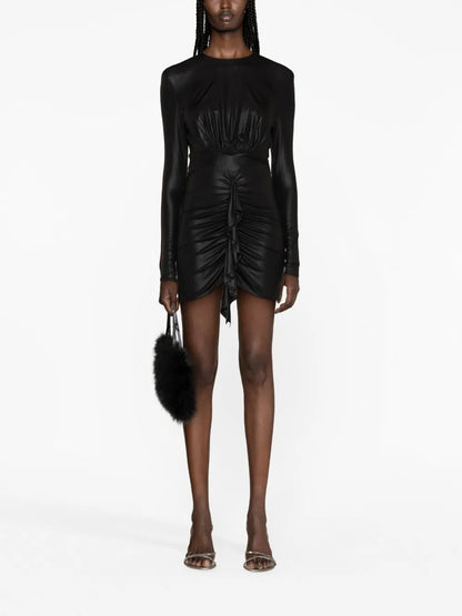 Gathered Ruffled Satin-Jersey Minidress
