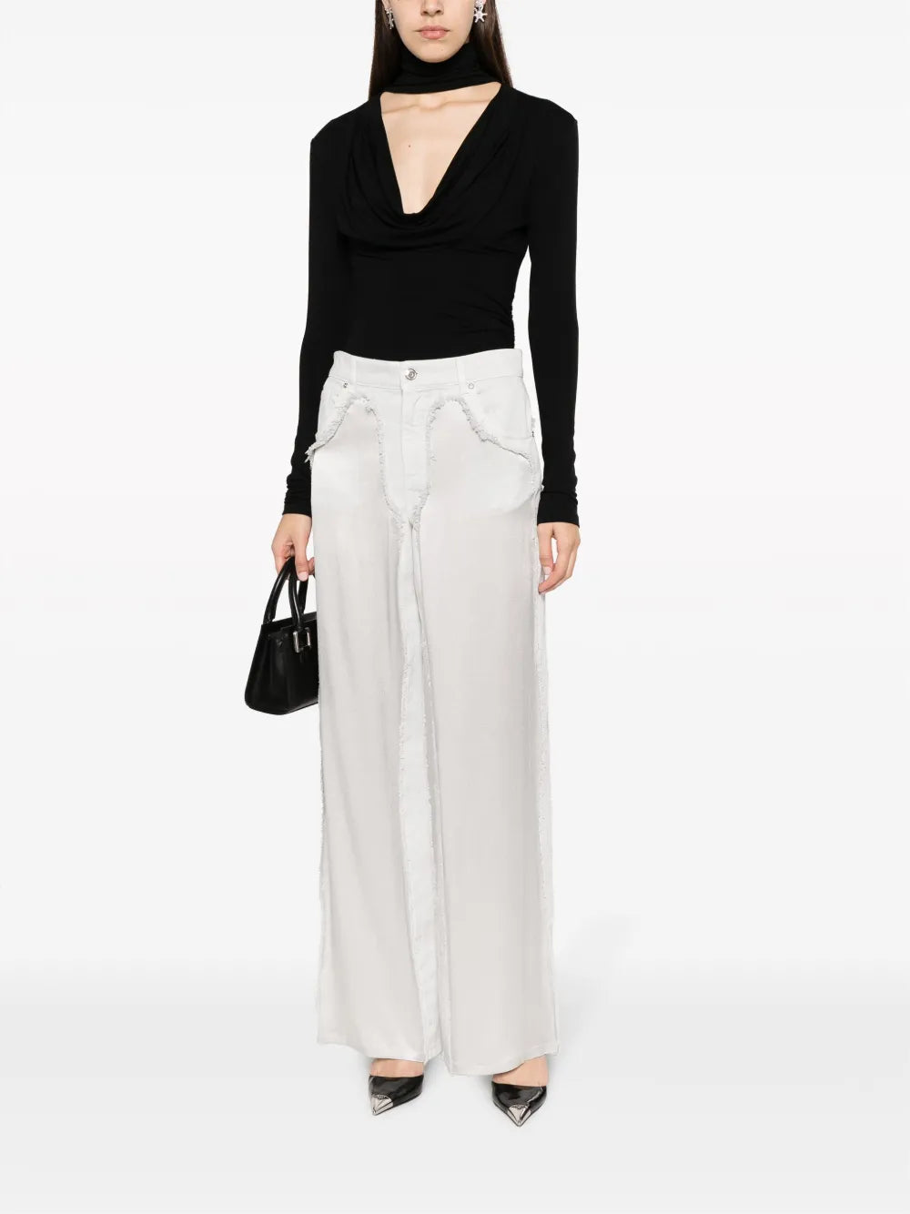 High-Waist Satin-Panelled Jeans