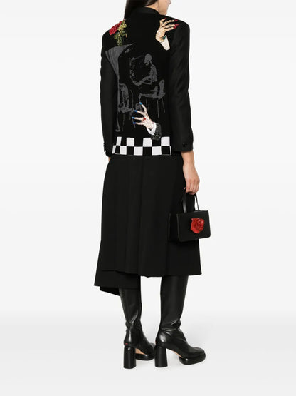 Bead-Appliqué Wool Blend Blazer
