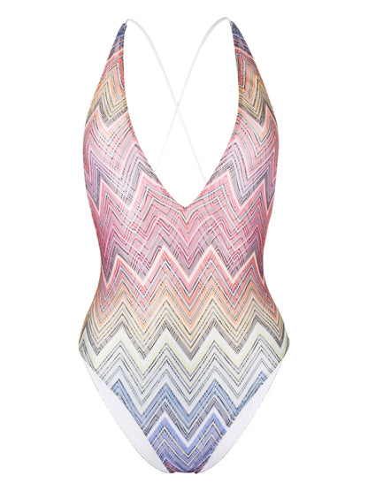 V-Neck Zigzag-Print Swimsuit