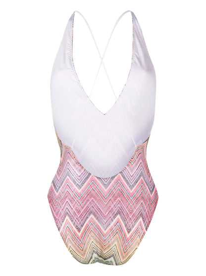 V-Neck Zigzag-Print Swimsuit