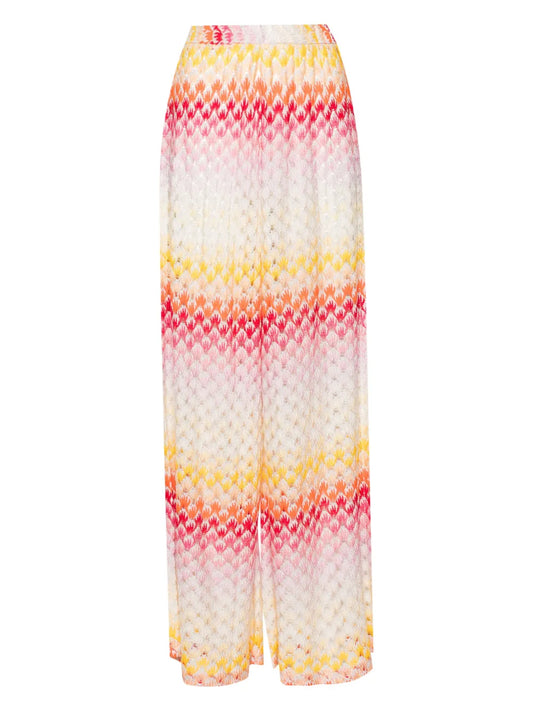 Seashell-Knit Wide-Leg Trousers