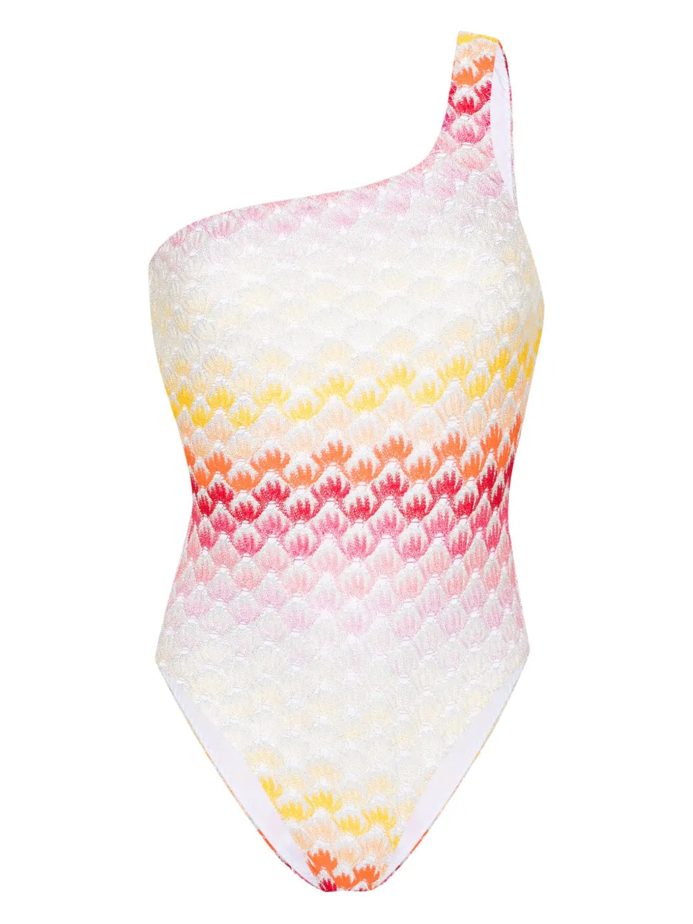 Knitted-Overlay One-Shoulder Swimsuit