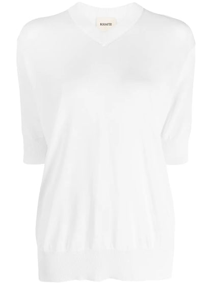 Fine-Knit V-Neck Sweatshirt