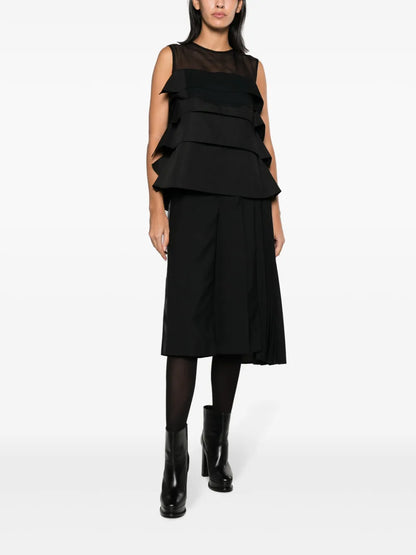 Ruffled Sheer-Yoke Sleeveless Top