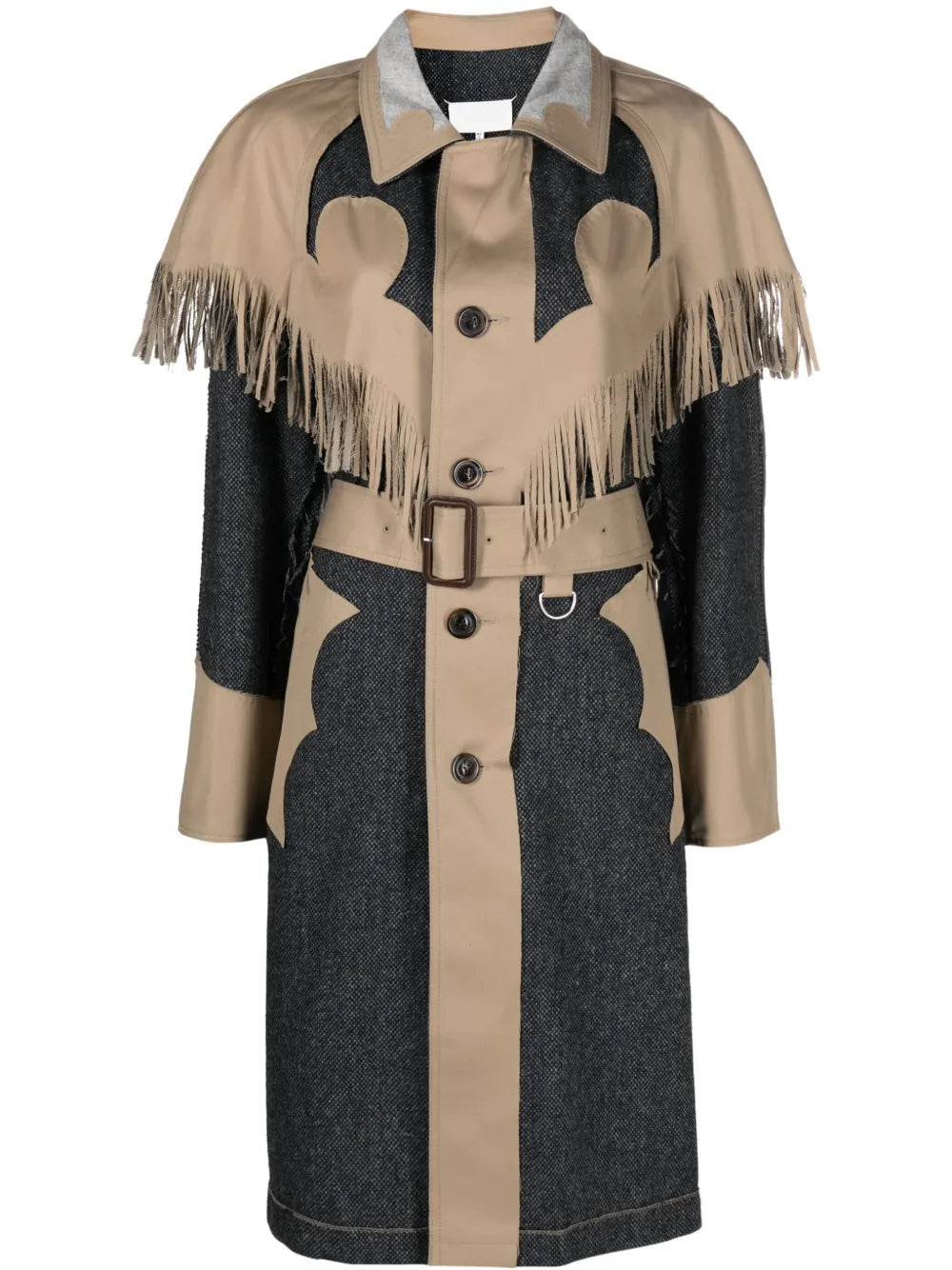 Fringed Panelled Single-Breasted Coat