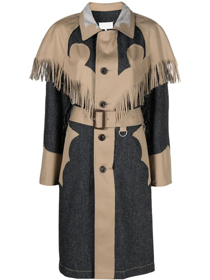 Fringed Panelled Single-Breasted Coat