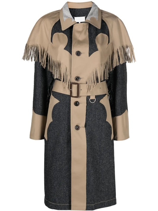 Fringed Panelled Single-Breasted Coat