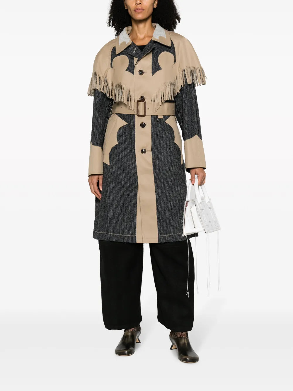 Fringed Panelled Single-Breasted Coat