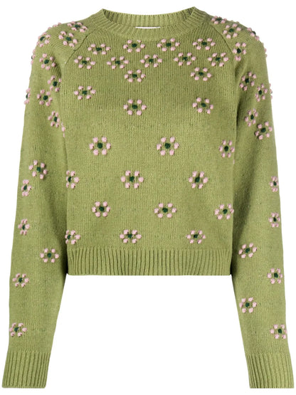 Floral-Embroidered Wool Jumper